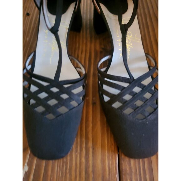 Vintage Made In Italy Brown Fabric Strappy Block Heel Shoes 8.5 - Picture 5 of 9